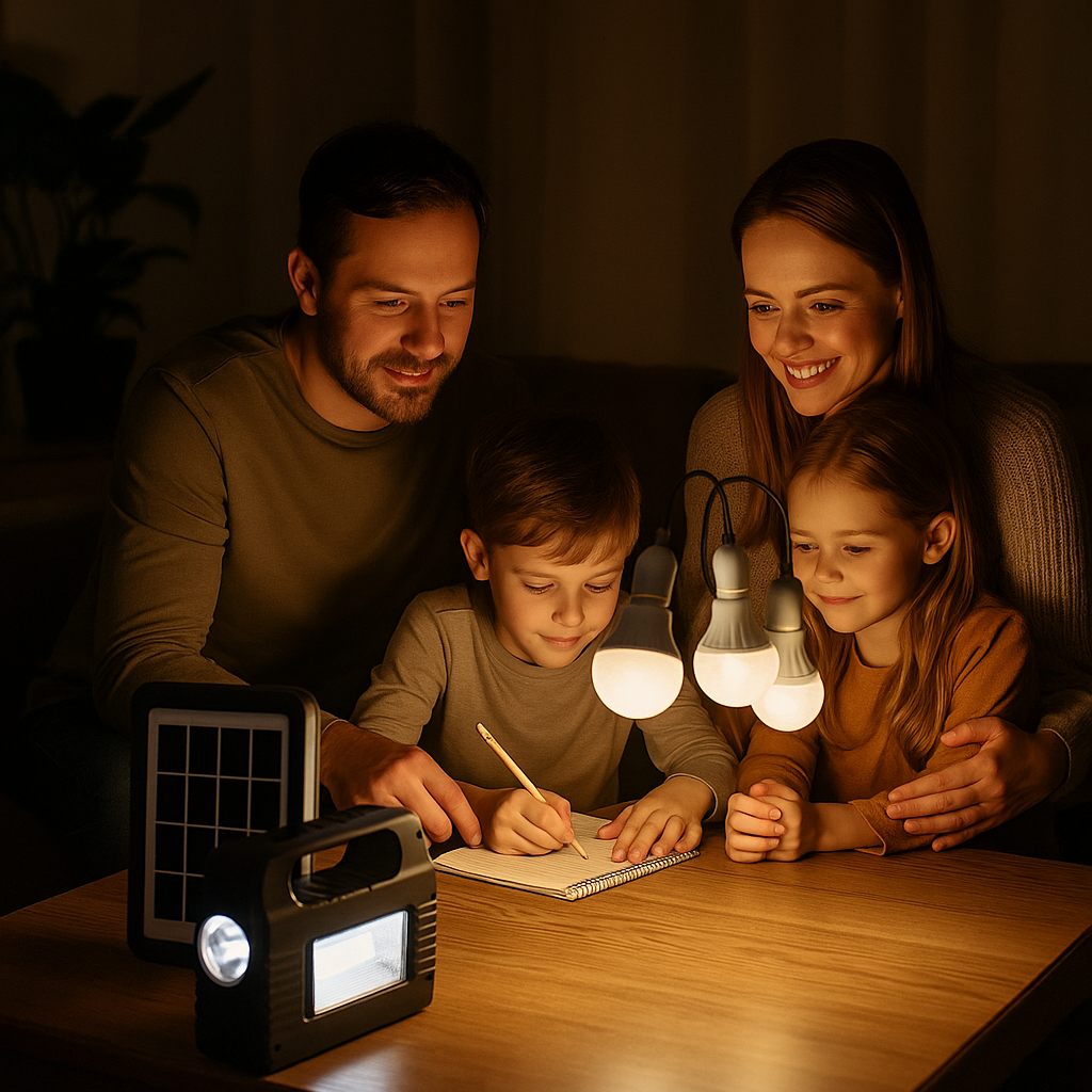 Estación Solar 5V con Linterna y 3 Bombillas LED | Kit de Emergencia y Camping en Chile