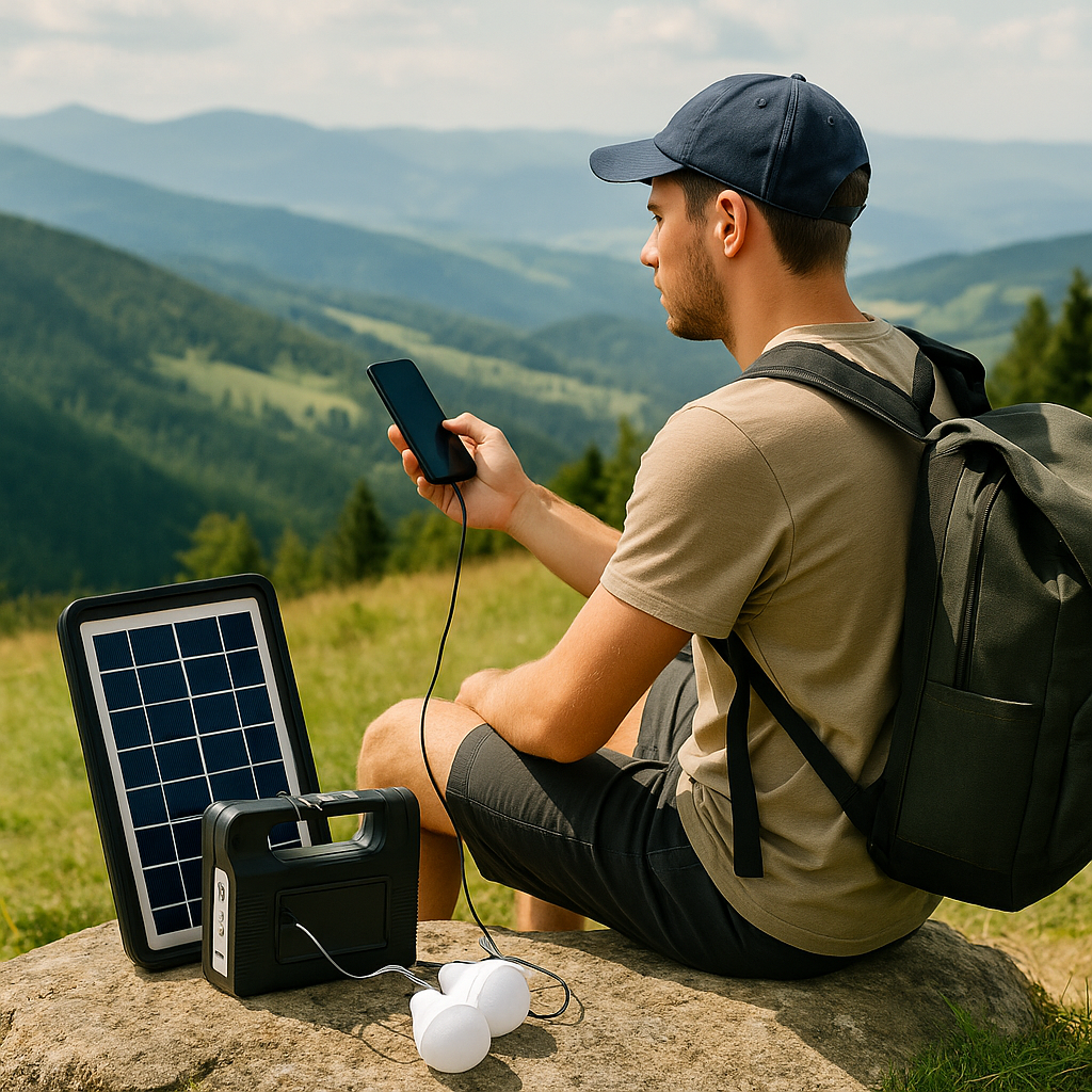 Estación Solar 5V con Linterna y 3 Bombillas LED | Kit de Emergencia y Camping en Chile
