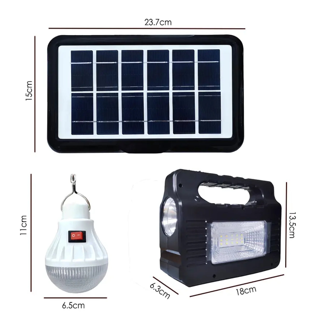 Estación Solar 5V con Linterna y 3 Bombillas LED | Kit de Emergencia y Camping en Chile