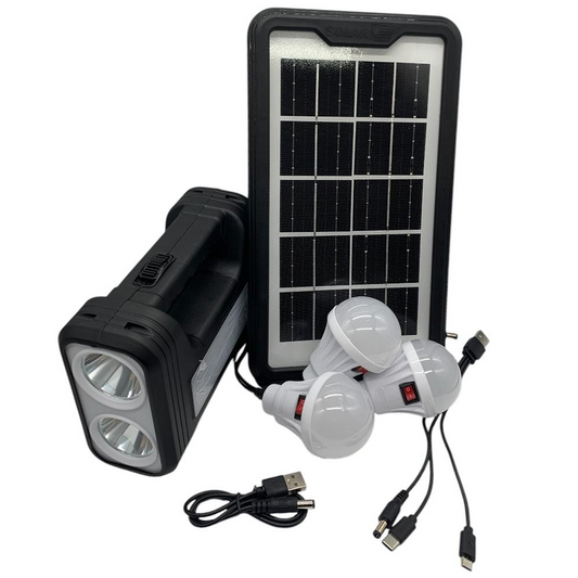 Estación Solar 5V con Linterna y 3 Bombillas LED | Kit de Emergencia y Camping en Chile