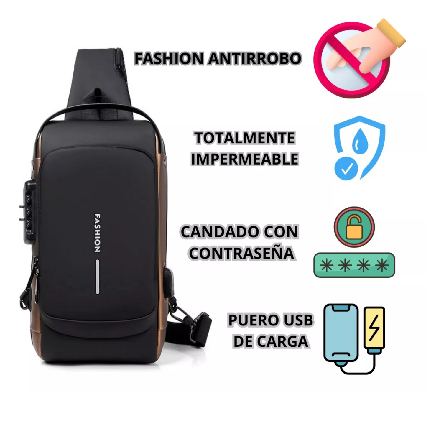 Bolso Bandolera Antirrobo con USB y Clave | Vizium
