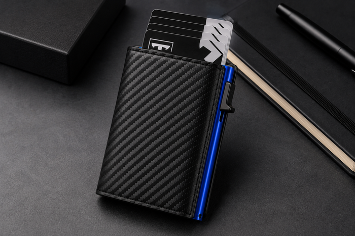 Billetera Tarjetero Vizium Pop Up RFID Fibra Carbono Premium
