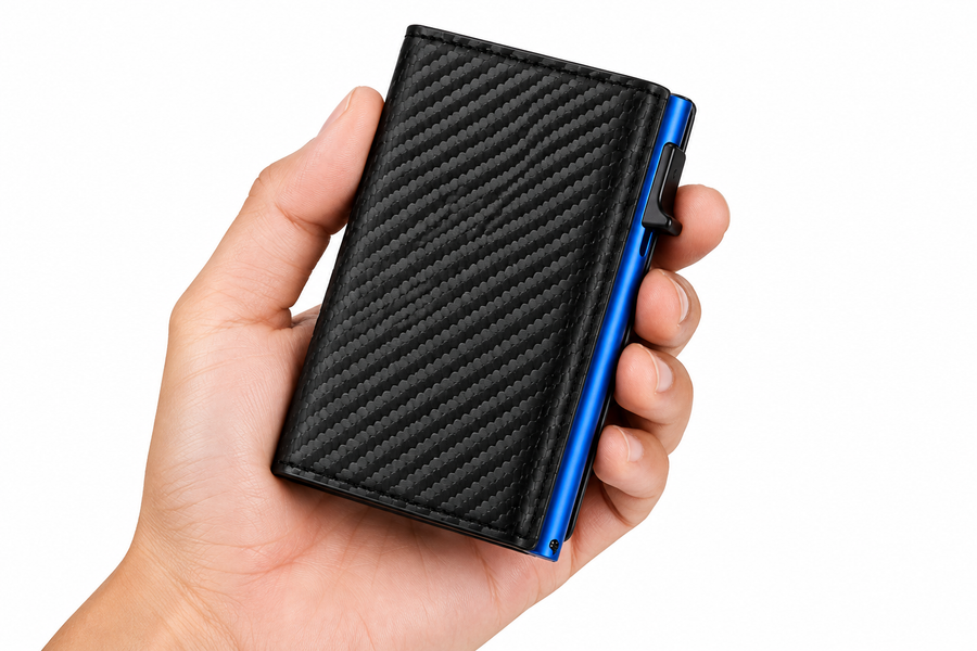 Billetera Tarjetero Vizium Pop Up RFID Fibra Carbono Premium