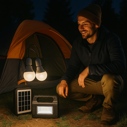 Estación Solar 5V con Linterna y 3 Bombillas LED | Kit de Emergencia y Camping en Chile
