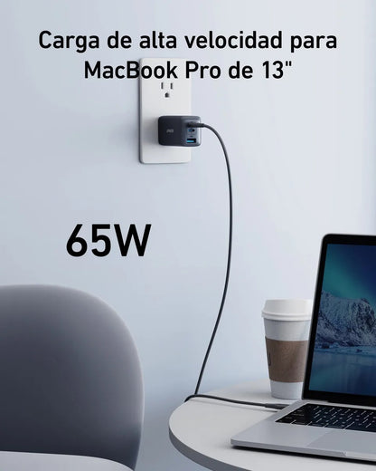 Cargador Anker GaN 65W 3 Puertos USB-C | Carga Rápida