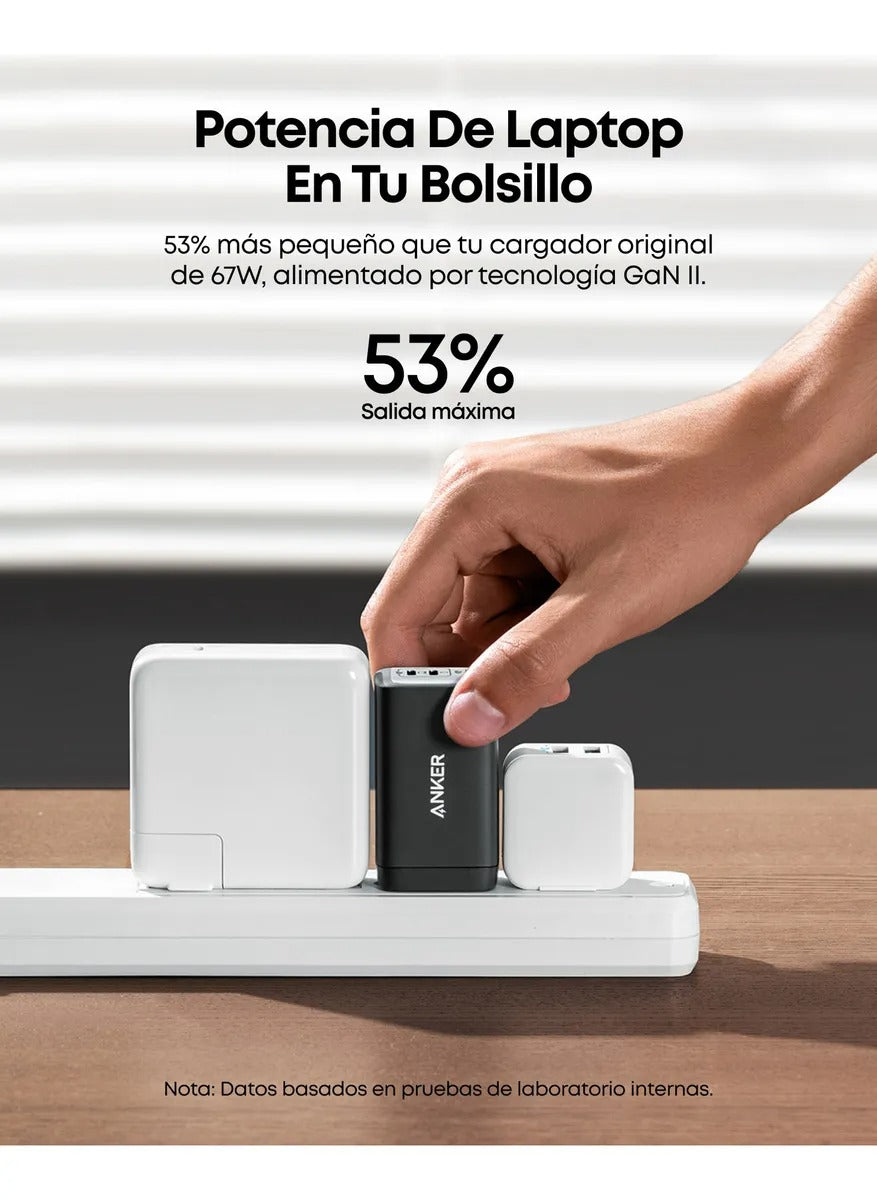 Cargador Anker GaN 65W 3 Puertos USB-C | Carga Rápida