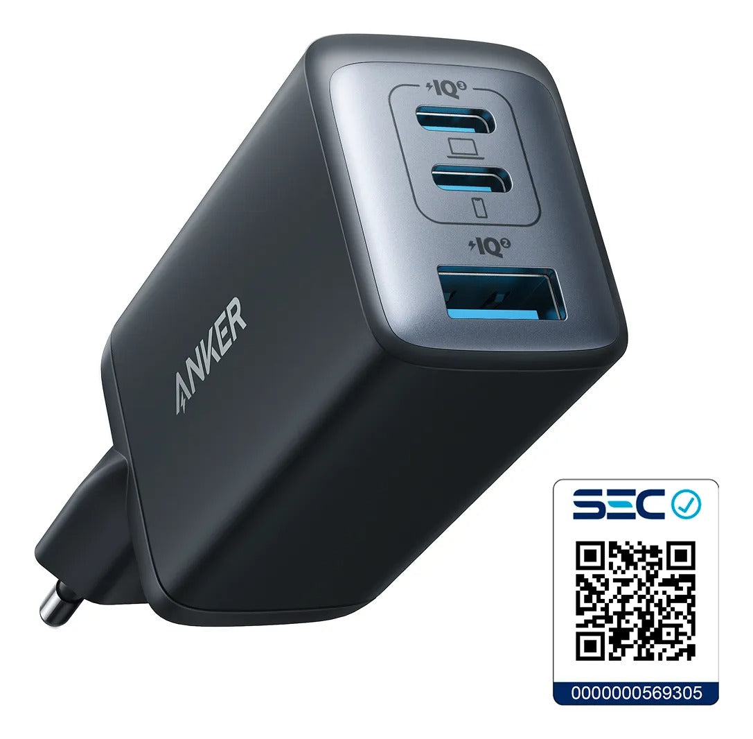 Cargador Anker GaN 65W 3 Puertos USB-C | Carga Rápida