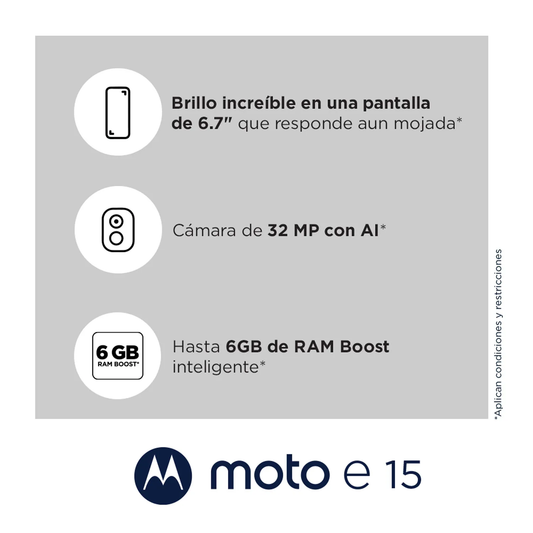 Motorola Moto E15 64GB 2GB RAM Azul – Smartphone Libre con Batería Duradera