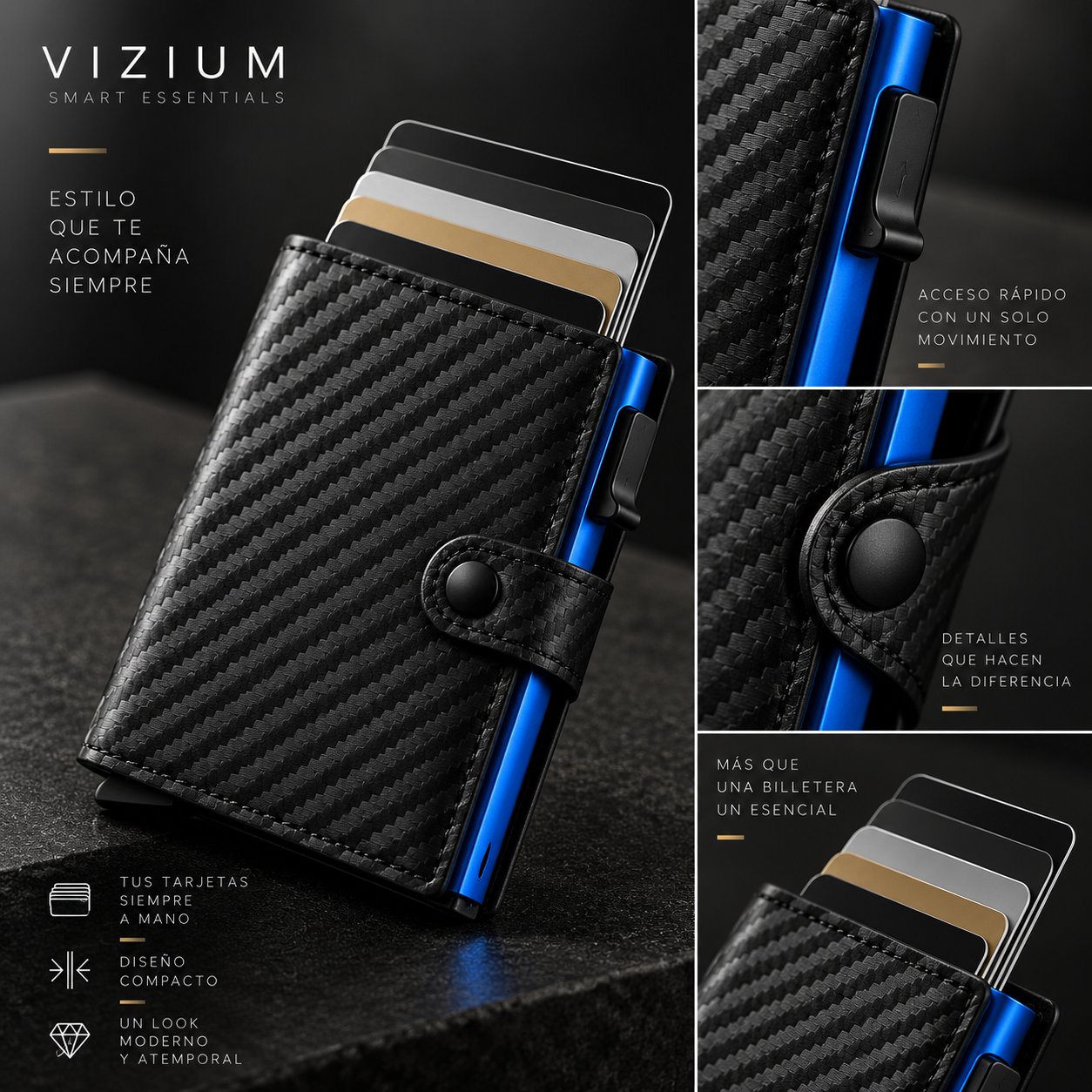 Detalle fibra de carbono Smart Wallet VIZIUM
